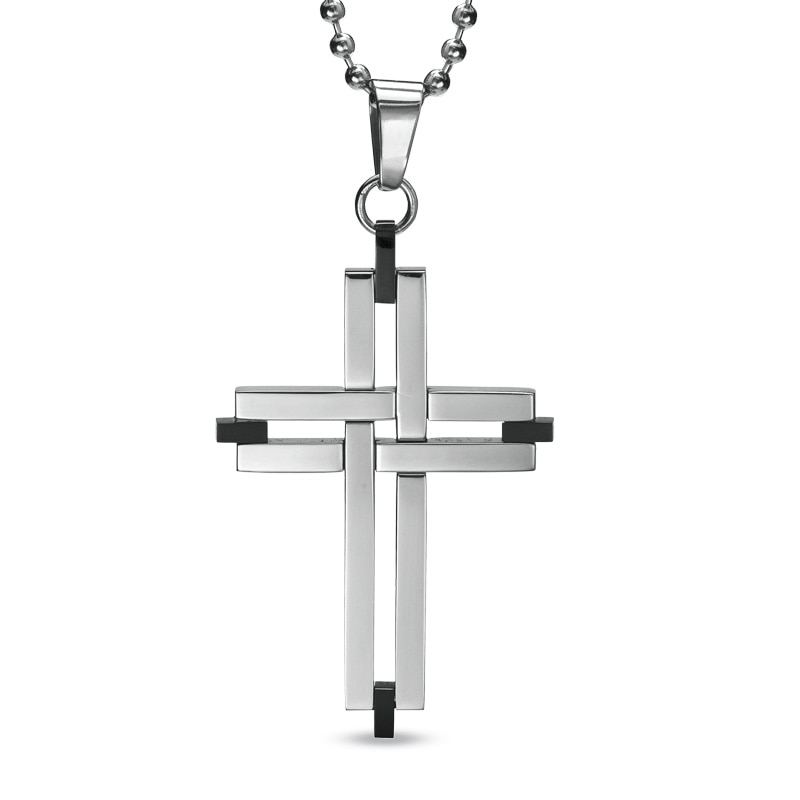 Men's Cross Pendant in Stainless Steel - 22"