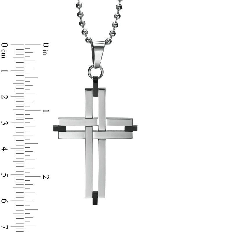 Men's Cross Pendant in Stainless Steel - 22"