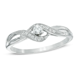 1/10 CT. T.W. Diamond Ribbon Bypass Promise Ring in 10K White Gold