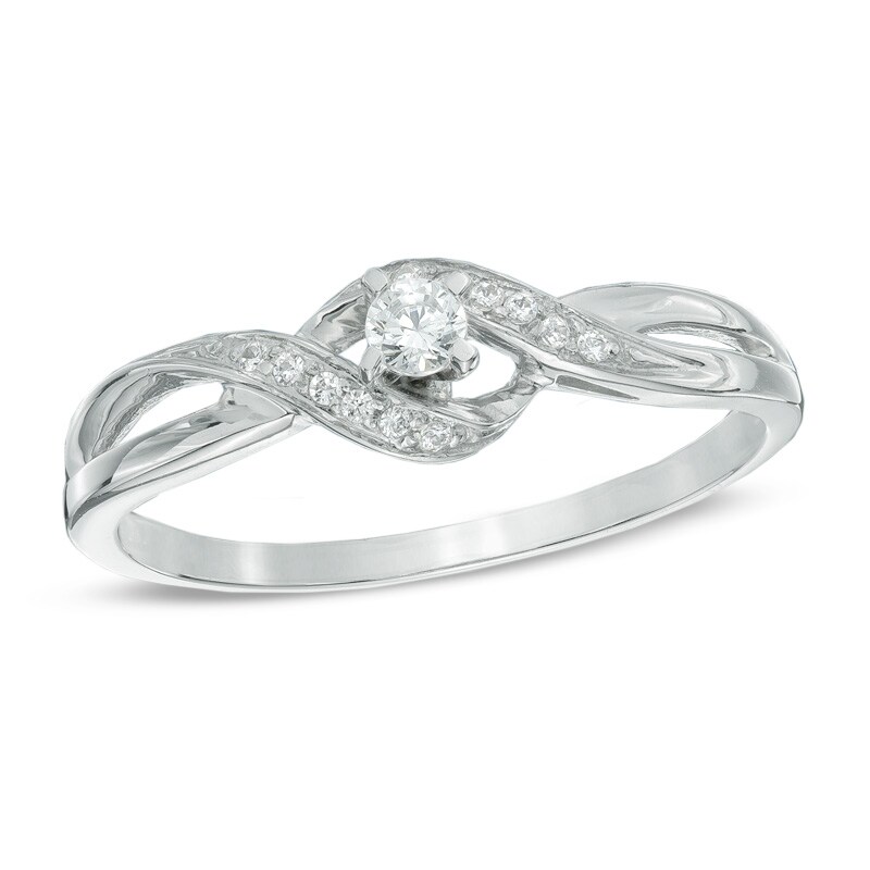 Main Image 1 of 1/10 CT. T.W. Diamond Ribbon Bypass Promise Ring in 10K White Gold