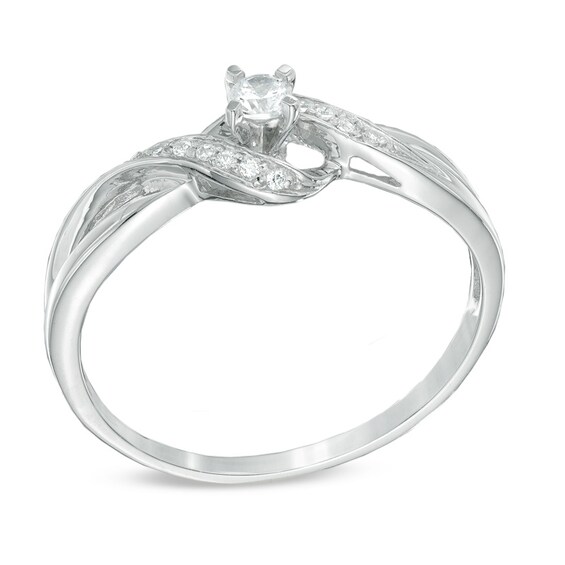 1/10 CT. T.w. Diamond Ribbon Bypass Promise Ring in 10K White Gold