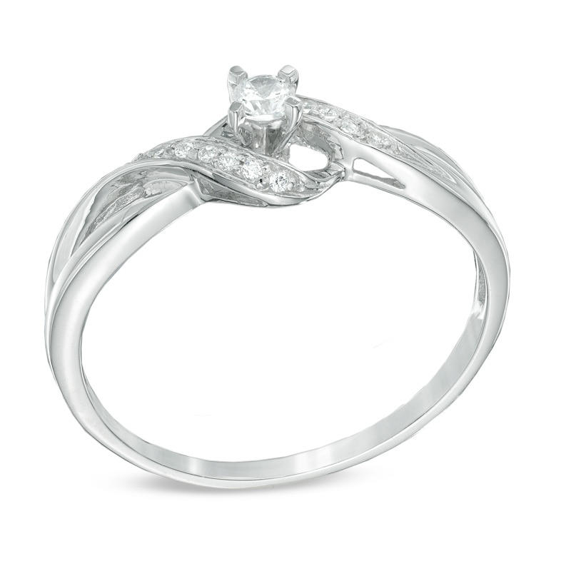 Main Image 2 of 1/10 CT. T.W. Diamond Ribbon Bypass Promise Ring in 10K White Gold