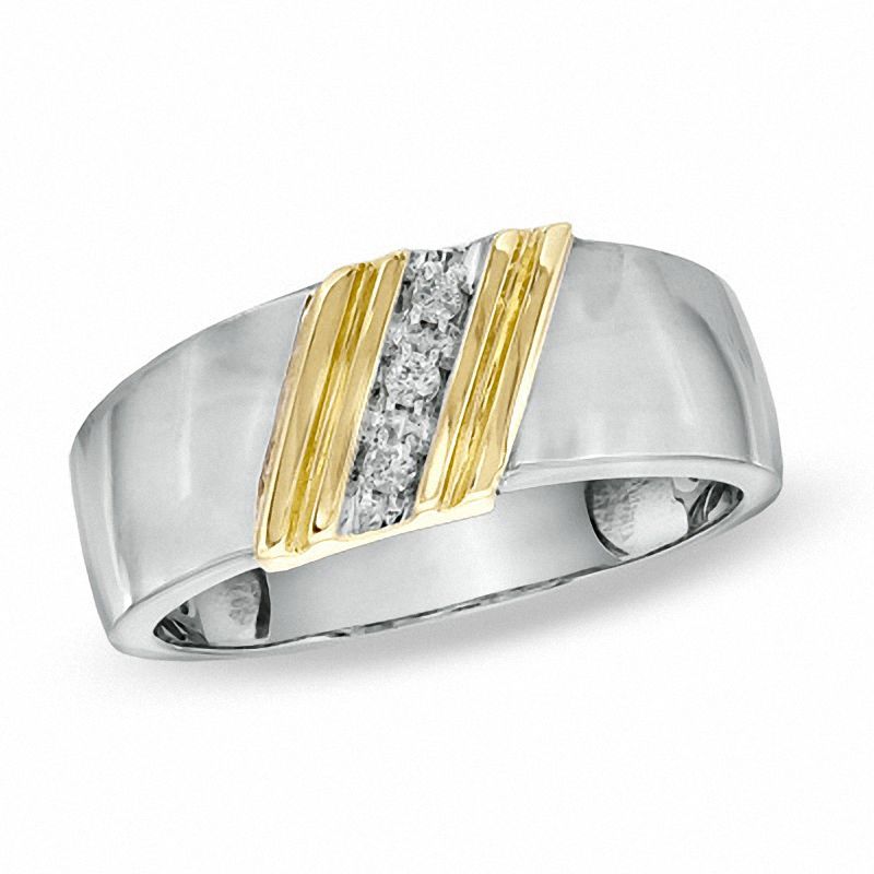 Men's Diamond Accent Slant Ring in 10K Two-Tone Gold