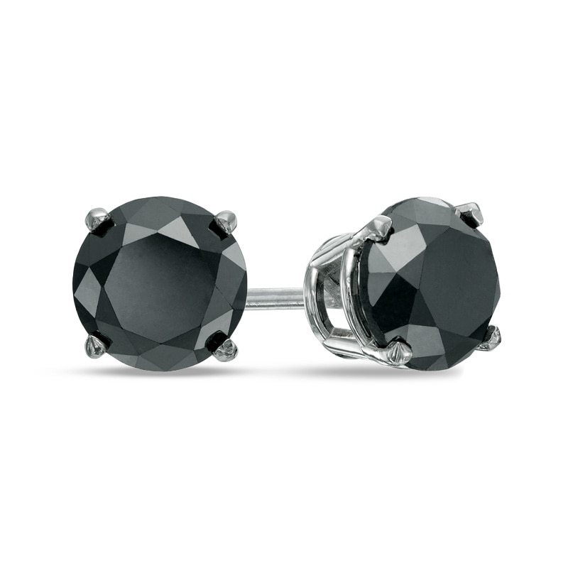 Main Image 1 of 3 CT. T.W. Black Diamond Solitaire Stud Earrings in 14K White Gold