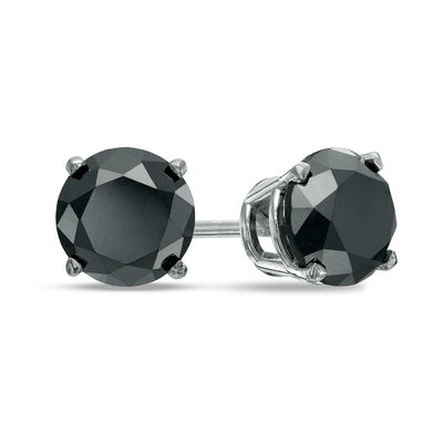 Black Natural Diamond Solitaire Stud Earrings in14K White Gold Over Sterling Silver