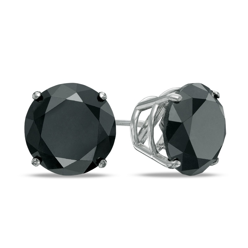 8 CT. T.W. Black Diamond Solitaire Stud Earrings in 14K White Gold