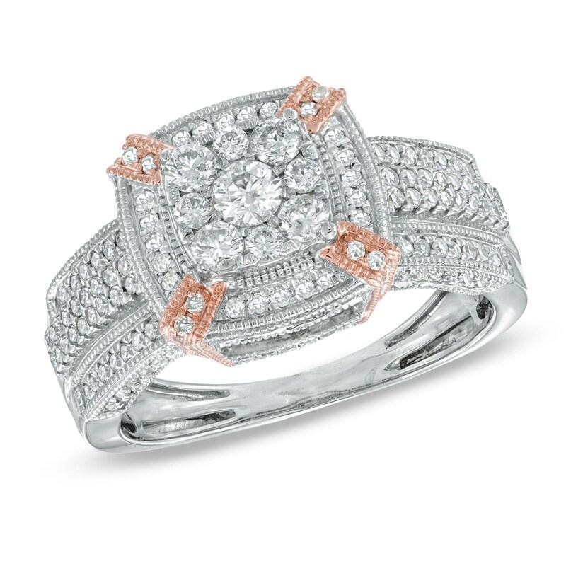 Main Image 1 of 1 CT. T.W. Diamond Vintage-Style Square Frame Engagement Ring in 10K Two-Tone Gold