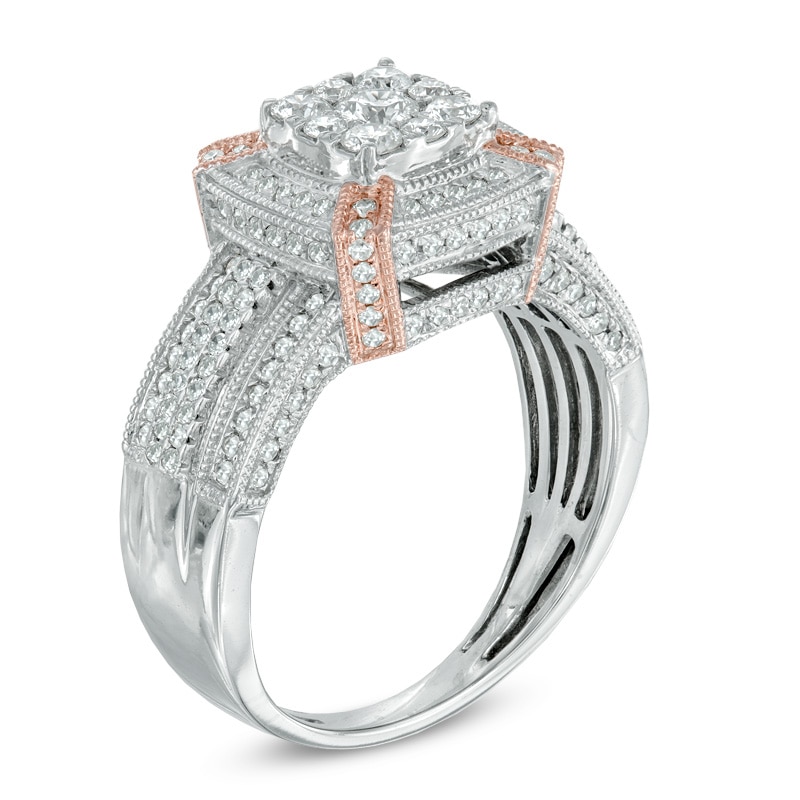 Main Image 2 of 1 CT. T.W. Diamond Vintage-Style Square Frame Engagement Ring in 10K Two-Tone Gold