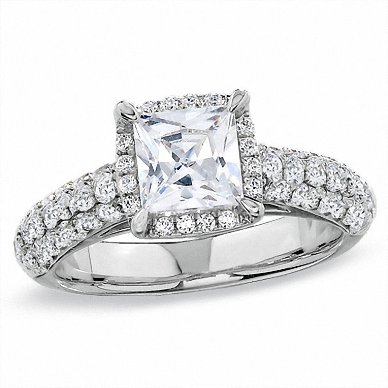 Main Image 1 of 2-1/2 CT. T.W. Certified Framed Princess-Cut Diamond Engagement Ring in 14K White Gold