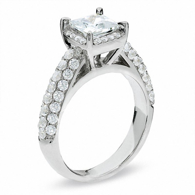 Main Image 2 of 2-1/2 CT. T.W. Certified Framed Princess-Cut Diamond Engagement Ring in 14K White Gold
