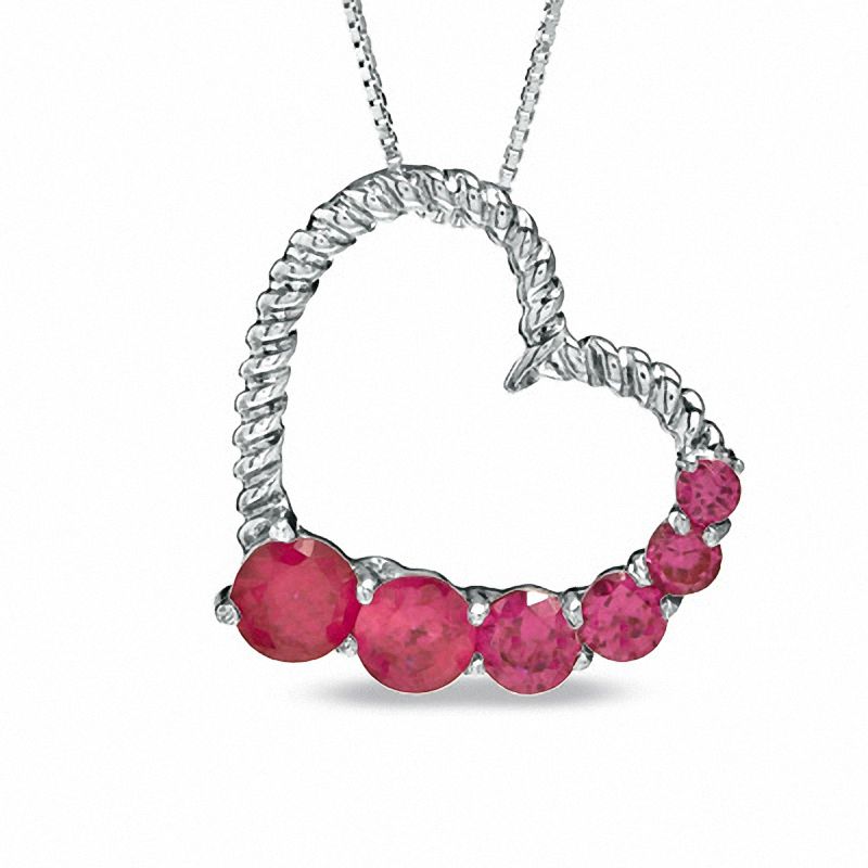 LabCreated Ruby Journey Rope Heart Pendant in Sterling Silver 40th