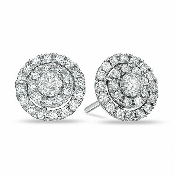 1 CT. T.w. Diamond Double Frame Stud Earrings in 10K White Gold