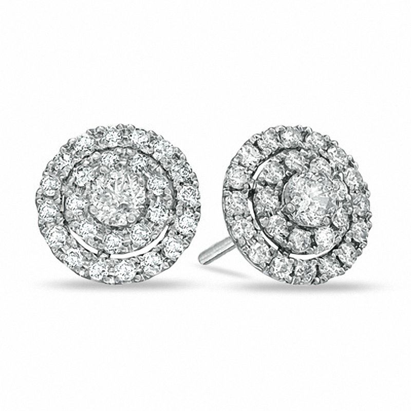 1 CT. T.W. Diamond Double Frame Stud Earrings in 10K White Gold