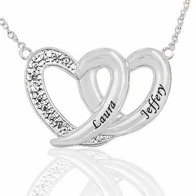engraved double heart necklace