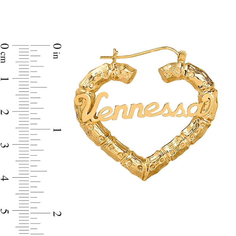 Heart-Shaped Name Hoop Earrings in 10K Gold (10 Characters)