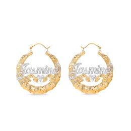 Two-Tone Bamboo Name Hoop Earrings in Sterling Silver with 24K Gold Plate (10 Characters)