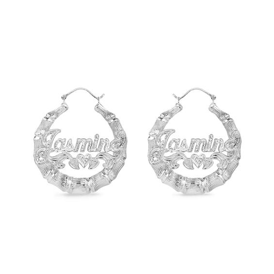 Bamboo Name Hoop Earrings in Sterling Silver (10 Characters)