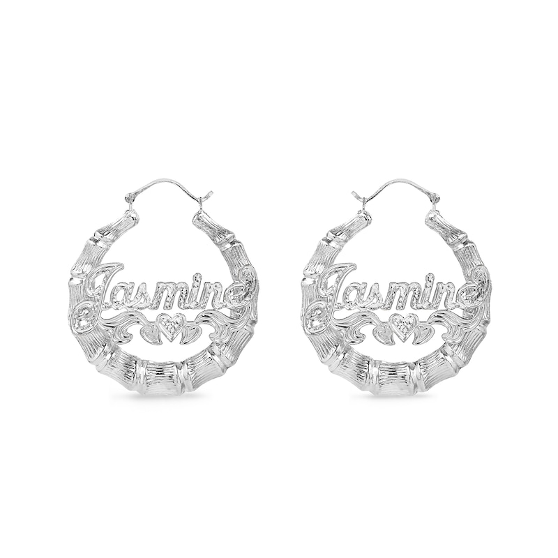 Bamboo Name Hoop Earrings in Sterling Silver (10 Characters)