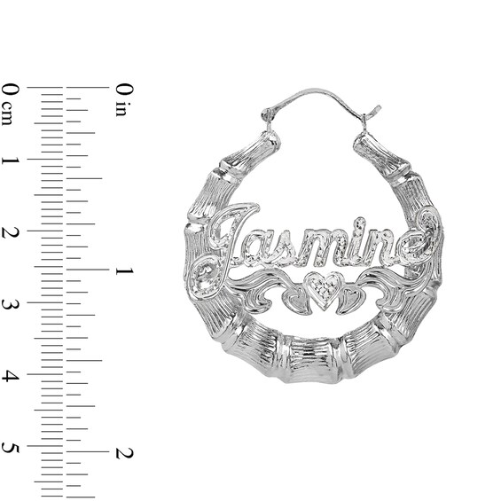 Bamboo Name Hoop Earrings in Sterling Silver (10 Characters)