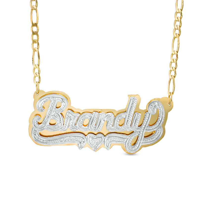 24kt Gold Over Sterling Silver Single Name Plate, 18 inch Silver-Tone Figaro Chain, Women's, Grey Type
