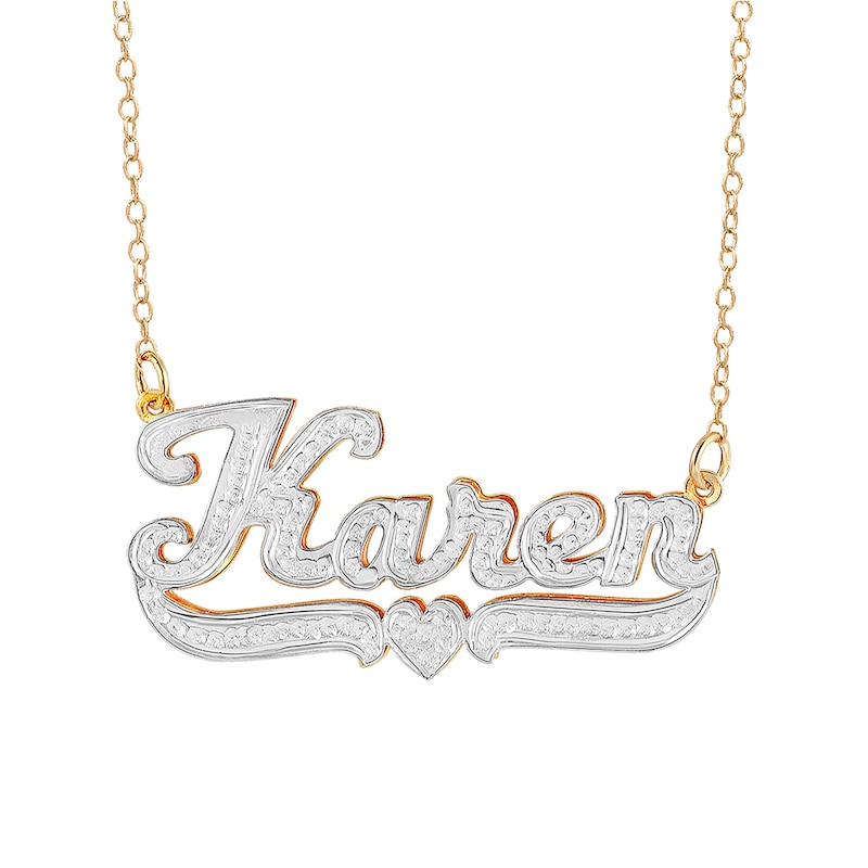 Diamond Accent Hammered Name Pendant in 10K Two-Tone Gold (10 Characters)