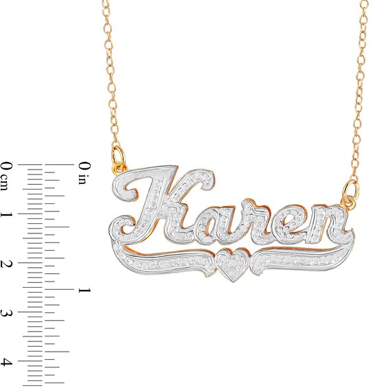 Diamond Accent Hammered Name Pendant in 10K Two-Tone Gold (10 Characters)