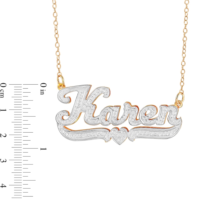 Diamond Accent Hammered Name Pendant in 10K Two-Tone Gold (10 Characters)
