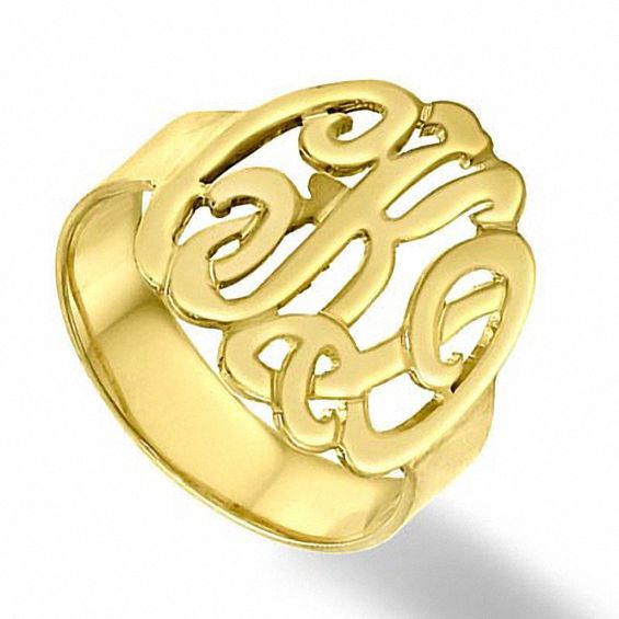Script Monogram Ring in 10K Gold (3 Initials) | Zales
