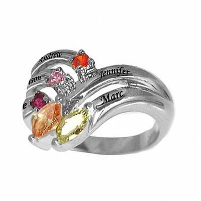 Personalized Mothers Ring Customized 4 Heart Simulated Birthstone Ring Family Name Ring,Size 5-8