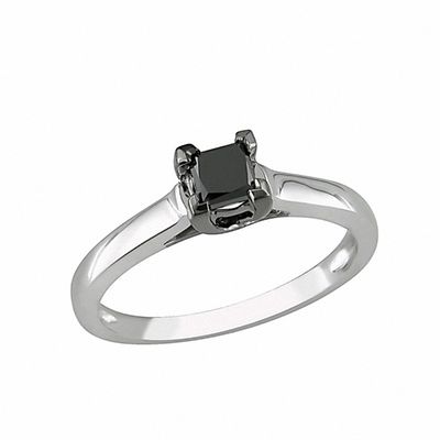Engagement Ring Solitaire Black Diamond and White Diamond Wedding Band