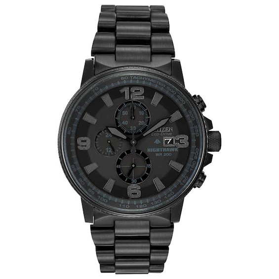 Men's Citizen Eco-DriveÂ® Nighthawk Chronograph Black IP Watch with Black Dial (Model Ca0295-58E)