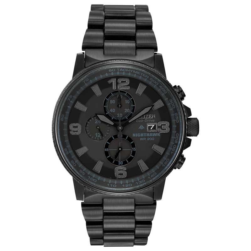 Men's Eco-Drive® Nighthawk Chronograph Black IP Watch with Black Dial (Model CA0295-58E) | Zales