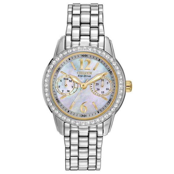 Ladies' Citizen Eco-DriveÂ® Silhouette Crystal Two-Tone Watch (Model: Fd1034-55D)