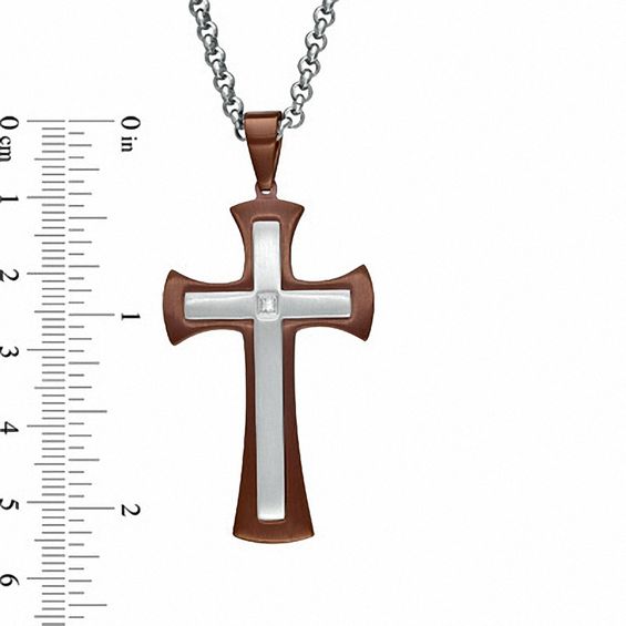 Men's Diamond Accent Stacked Cross Pendant in Two-Tone Stainless Steel - 24"