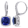 Thumbnail Image 0 of Cushion-Cut Lab-Created Blue Sapphire and 1/5 CT. T.W. Diamond Frame Drop Earrings in Sterling Silver