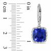 Thumbnail Image 1 of Cushion-Cut Lab-Created Blue Sapphire and 1/5 CT. T.W. Diamond Frame Drop Earrings in Sterling Silver