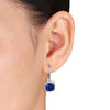 Thumbnail Image 2 of Cushion-Cut Lab-Created Blue Sapphire and 1/5 CT. T.W. Diamond Frame Drop Earrings in Sterling Silver