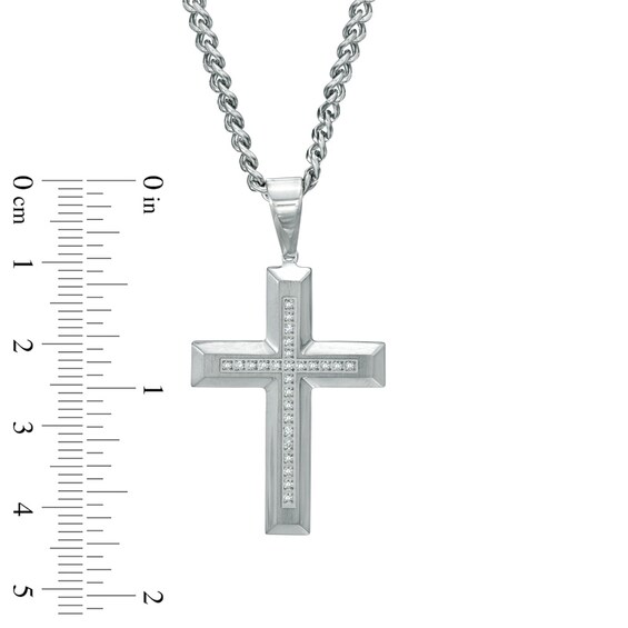 Men's 1/8 CT. T.w. Diamond Cross Pendant in Two-Tone Stainless Steel - 24"