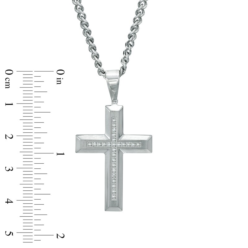 Main Image 2 of Men's 1/8 CT. T.W. Diamond Cross Pendant in Two-Tone Stainless Steel - 24"