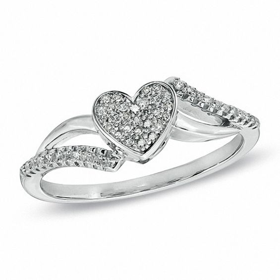 1/7 CT. T.w. Diamond Heart Bypass Ring in Sterling Silver