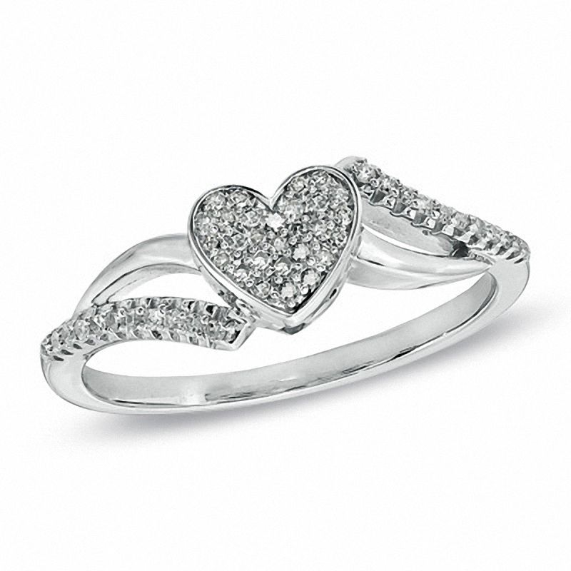 Main Image 1 of 1/7 CT. T.W. Diamond Heart Bypass Ring in Sterling Silver