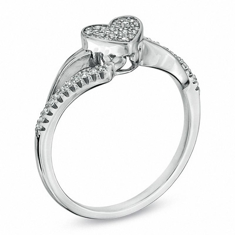 Main Image 2 of 1/7 CT. T.W. Diamond Heart Bypass Ring in Sterling Silver