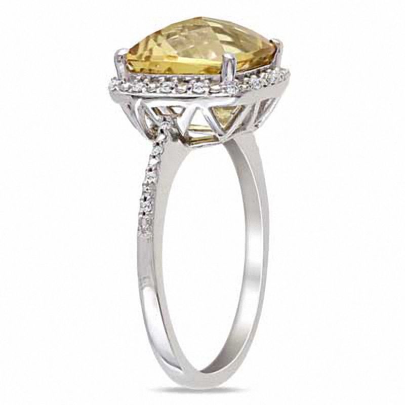 Cushion-Cut Citrine and 1/10 CT. T.W. Diamond Frame Ring in Sterling Silver