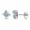 Thumbnail Image 0 of Princess-Cut Aquamarine Overlay Stud Earrings in 10K White Gold