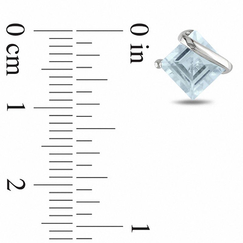 Princess-Cut Aquamarine Overlay Stud Earrings in 10K White Gold