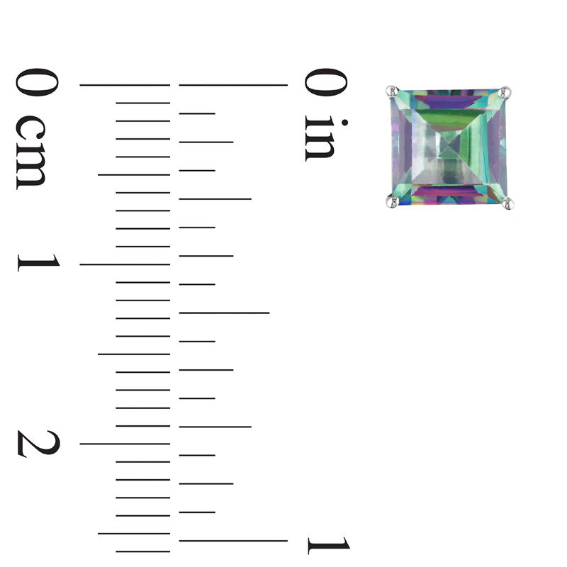 Princess-Cut Rainbow Green Topaz Stud Earrings in 10K White Gold