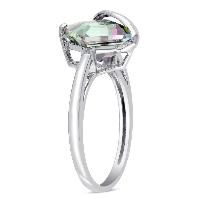 Princess-Cut Rainbow Green Topaz Overlay Ring in 10K White Gold