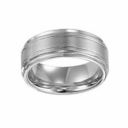 Tungsten Rings Zales Triton Men S 9 0mm Comfort Fit Double Groove White Tungsten Wedding Band