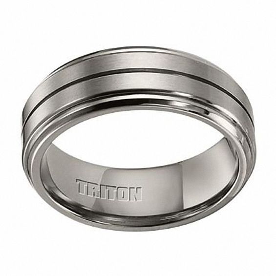 Triton 8.0mm Comfort Fit Center Groove Titanium Wedding Band