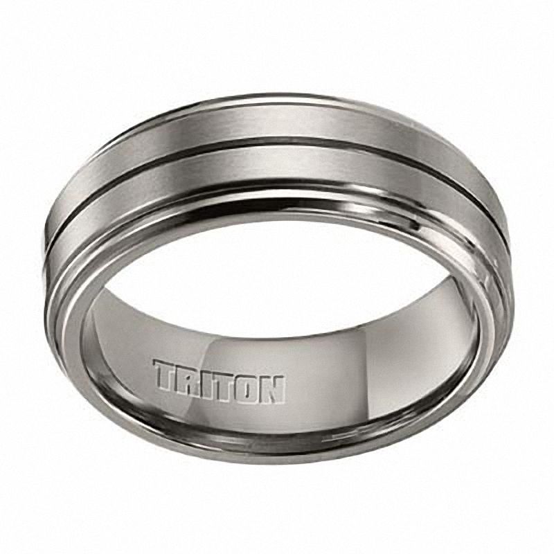 Triton Men's 8.0mm Comfort Fit Center Groove Titanium Wedding Band